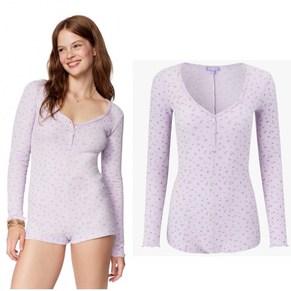 FLORENCE x MILLS Fluffy Snuggle Micro Thermal Romper in Lavender Garden Floral S - Picture 1 of 11